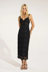 VESTIDO MIDI RENDA GUIPIR PRETO