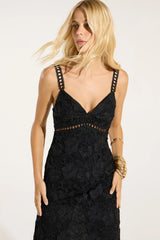 VESTIDO MIDI RENDA GUIPIR PRETO