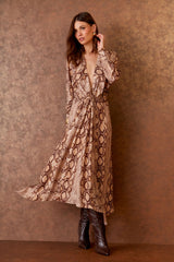 VESTIDO MIDI DECOTE ESTAMPA COBRA