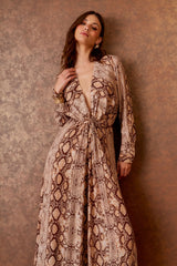 VESTIDO MIDI DECOTE ESTAMPA COBRA