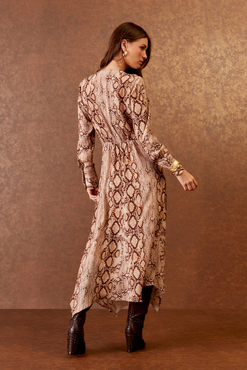 VESTIDO MIDI DECOTE ESTAMPA COBRA