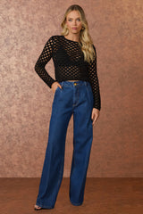 BLUSA TRICOT PRETO VAZADO