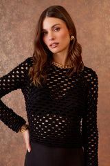 BLUSA TRICOT PRETO VAZADO