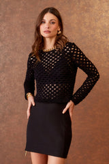 BLUSA TRICOT PRETO VAZADO