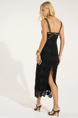 VESTIDO MIDI RENDA GUIPIR PRETO