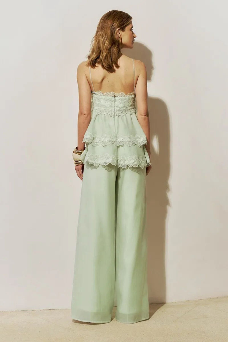 CONJUNTO BLUSA RENDA E CALÇA VERDE