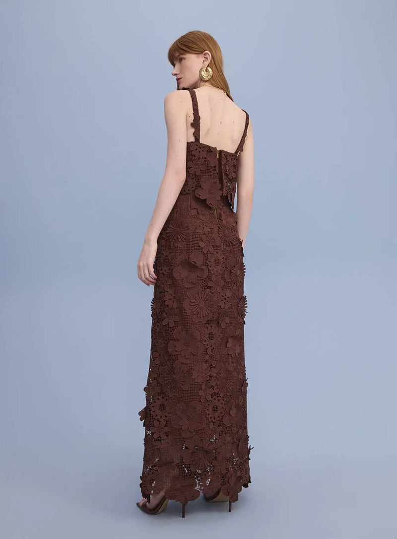 VESTIDO MIDI ENGANO MARROM
