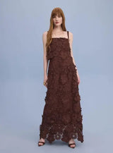 VESTIDO MIDI ENGANO MARROM