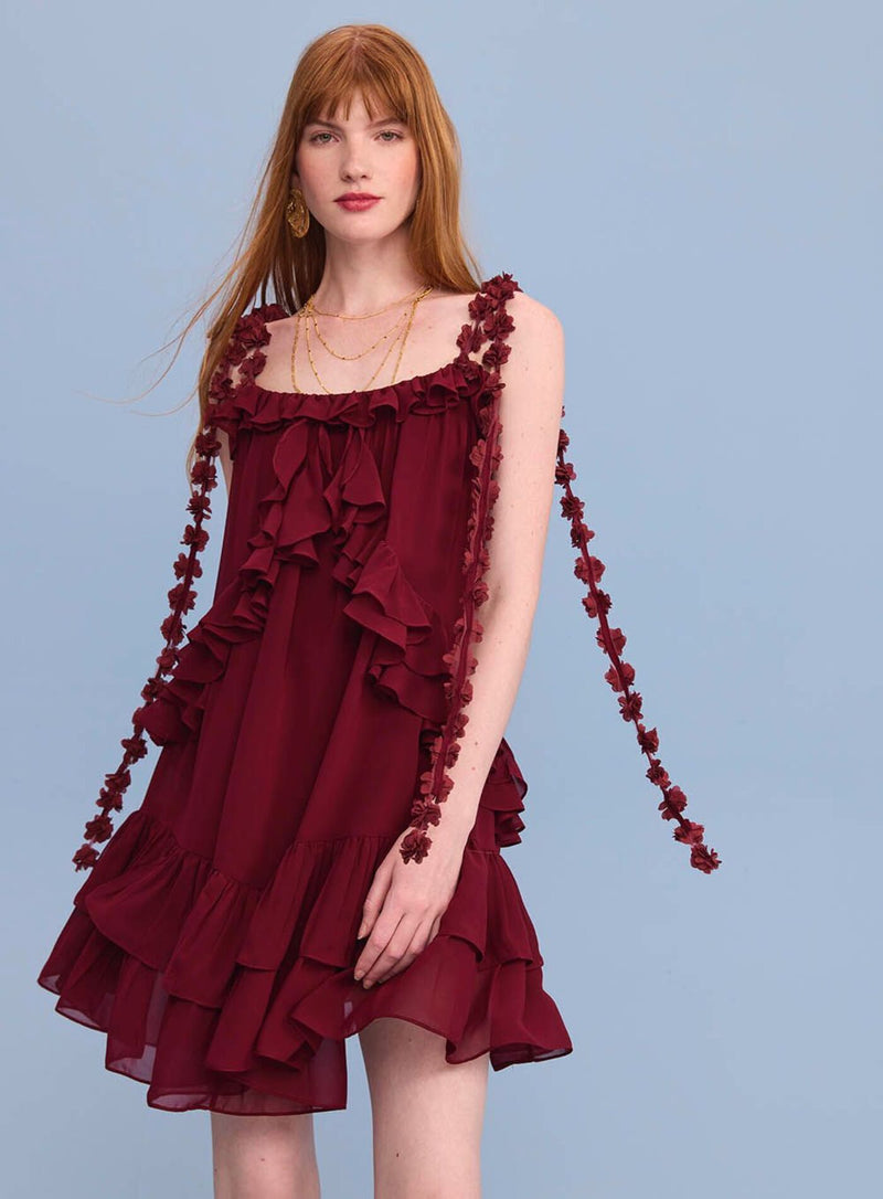 VESTIDO CURTO ALÇA FLORES BLOODSTONE
