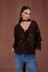 BLUSA BATA CASHMERE MARROM