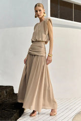 CONJUNTO BLUSA COM OMBREIRA E SAIA COM PALA DRAPEADA