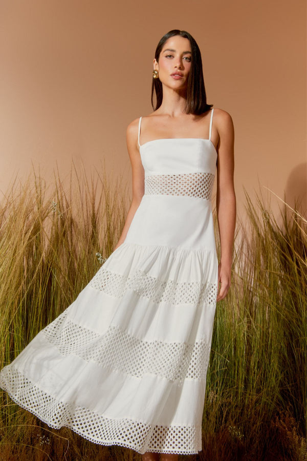 VESTIDO MIDI TELA OFF WHITE