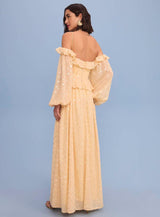 VESTIDO LONGO EM CHIFFON E PAETÊS AMARELO