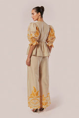 BLUSA MANGAS BUFANTES 3/4 LISTRAS BORDADA ANIMA