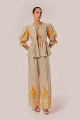 BLUSA MANGAS BUFANTES 3/4 LISTRAS BORDADA ANIMA