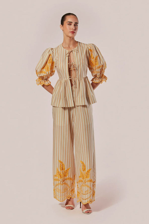 BLUSA MANGAS BUFANTES 3/4 LISTRAS BORDADA ANIMA