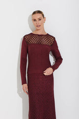 BLUSA MANGA LONGA PALA COM TRANSPARÊNCIA VINHO