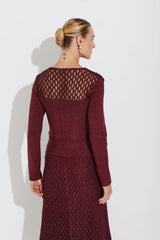 BLUSA MANGA LONGA PALA COM TRANSPARÊNCIA VINHO