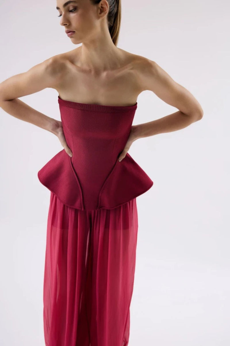 BLUSA RECORTES PEPLUM MIRELA FRAMBOESA