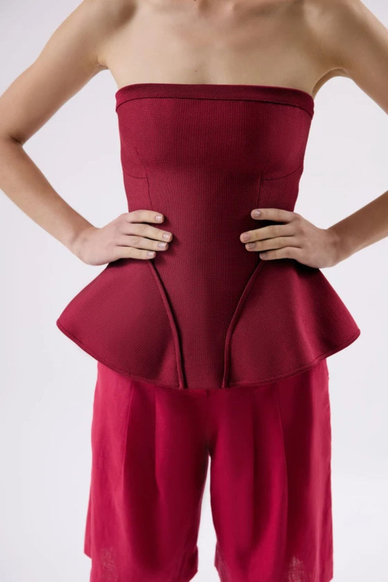 BLUSA RECORTES PEPLUM MIRELA FRAMBOESA