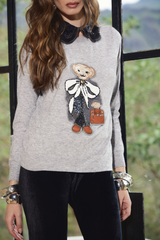 BLUSA EM TRICOT MANGA LONGA BEAR CINZA