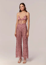 CALÇA COM APLICAÇÃO BOUGANVILLEA MALVA