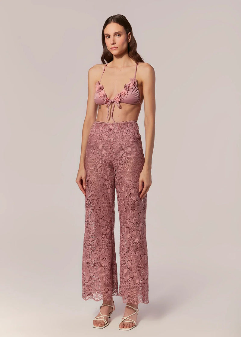 CALÇA COM APLICAÇÃO BOUGANVILLEA MALVA