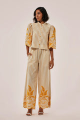 CALÇA COM ELÁSTICO LISTRAS BORDADA ANIMA