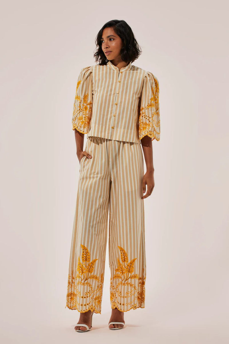 CALÇA COM ELÁSTICO LISTRAS BORDADA ANIMA