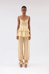 CALÇA PARACHOUTE GUIPURE FLORAL IVORY