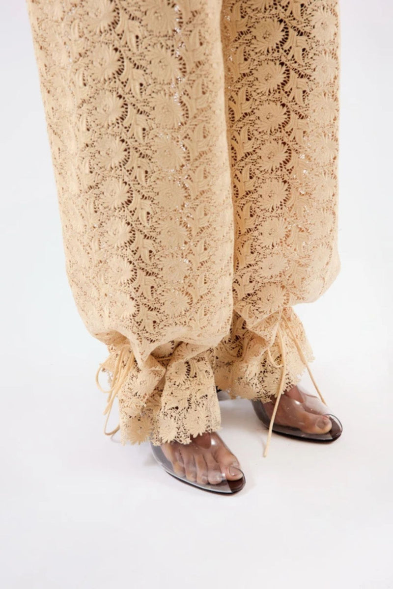 CALÇA PARACHOUTE GUIPURE FLORAL IVORY