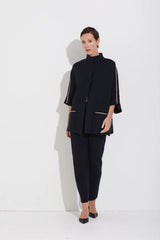 CASACO AMPLO JACQUARD PRETO