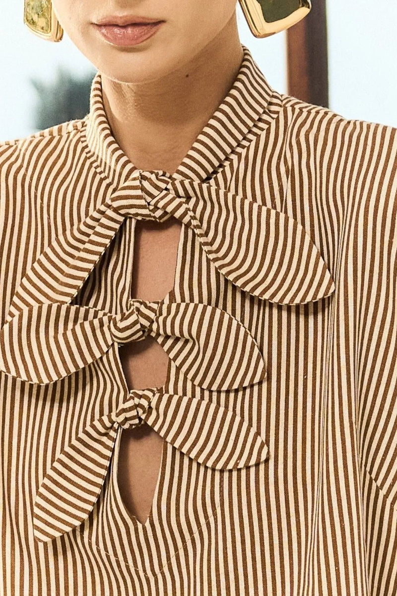 CONJUNTO  LISTADO BLUSA E LAÇOS E CALÇA CENOURA