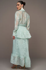 CONJUNTO ORGANZA DEVORÊ E SAIA BABADOS VERDE