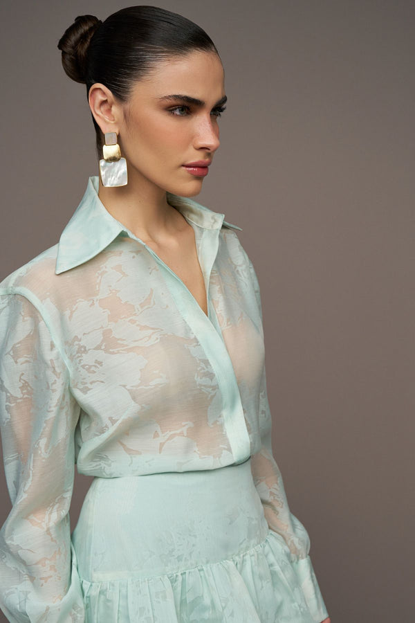 CONJUNTO ORGANZA DEVORÊ E SAIA BABADOS VERDE