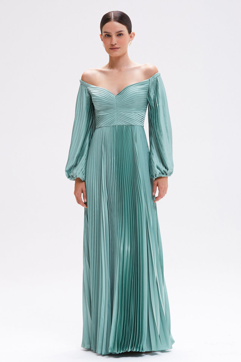 VESTIDO LONGO PLISSADO PATBO VERDE CLARO