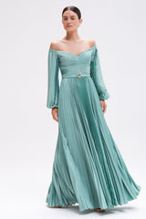 VESTIDO LONGO PLISSADO PATBO VERDE CLARO
