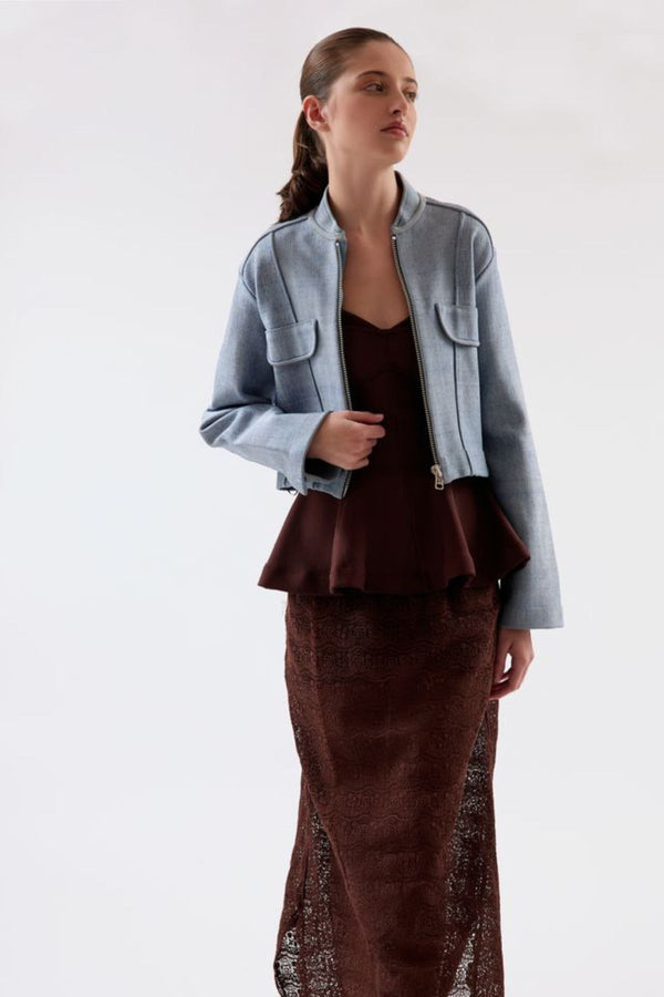 JAQUETA COM RECORTES DENIM