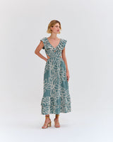 VESTIDO VERDE COM FLORES BORDADAS PATBO