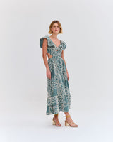 VESTIDO VERDE COM FLORES BORDADAS PATBO