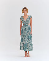 VESTIDO VERDE COM FLORES BORDADAS PATBO