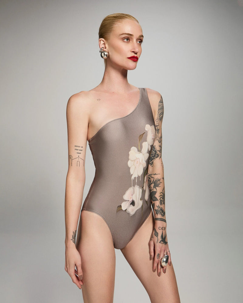 MAIÔ OMBRO SÓ  FLOWER CINZA