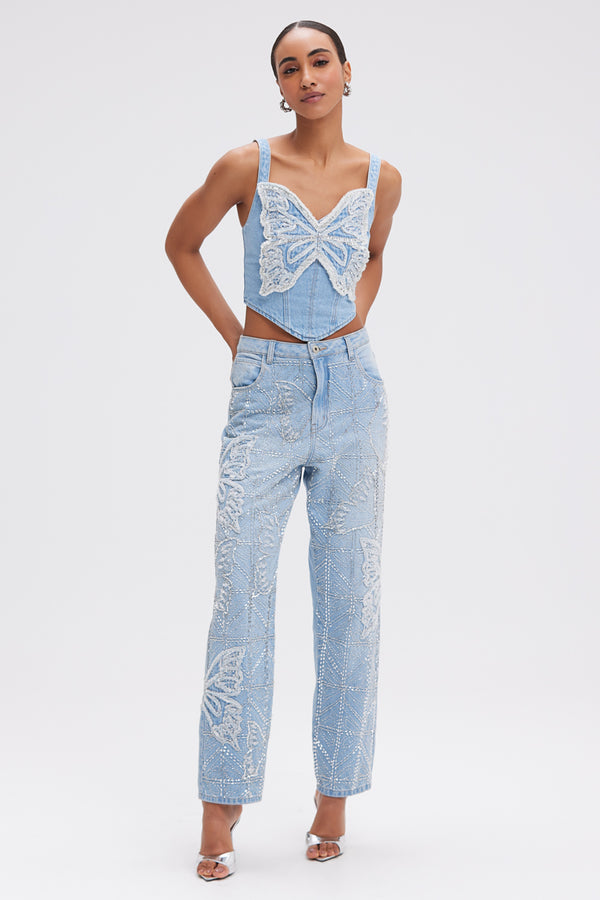 CALÇA JEANS BORDADA PATBO