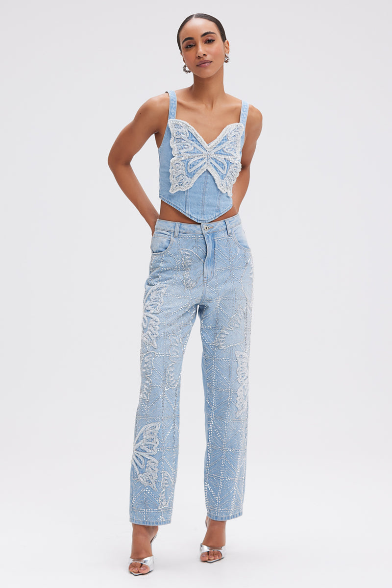 CALÇA JEANS BORDADA PATBO