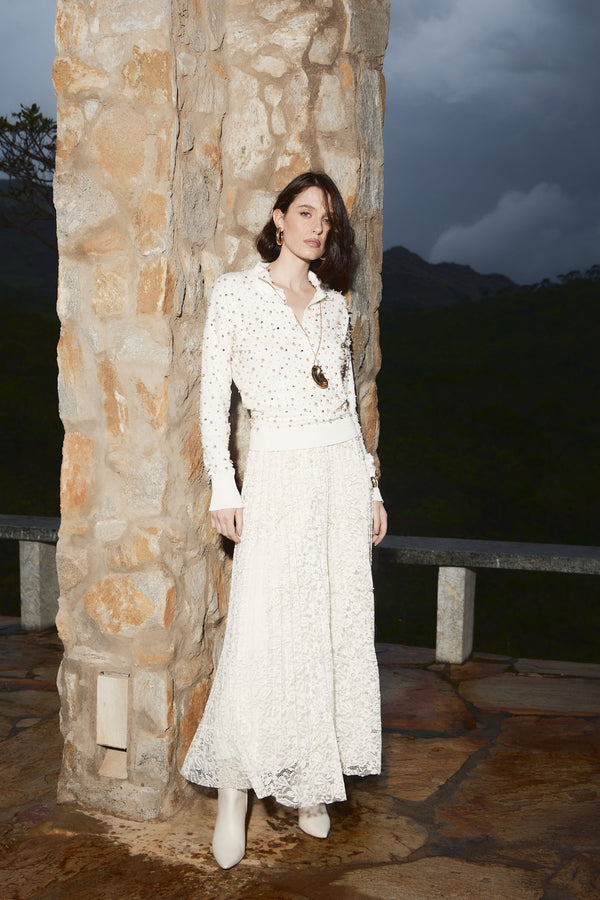 SAIA PLISSADA BORDADA AMANDA OFF WHITE