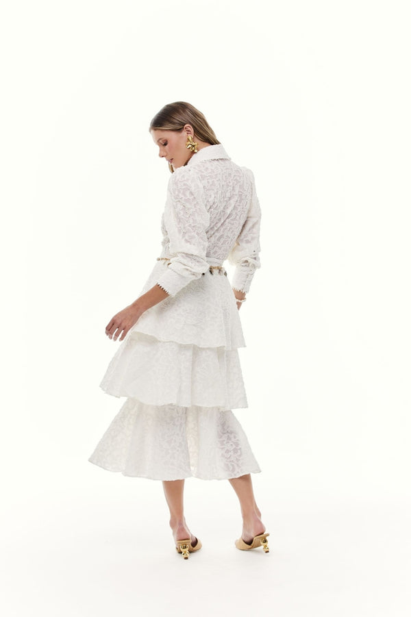 SAIA JACQUARD DE SEDA COM PÉROLAS BRANCA
