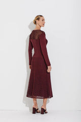 SAIA MIDI EM TRICOT PONTO COLMÉIA COM TRANSPARÊNCIA VINHO
