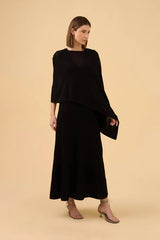 SAIA MIDI RENDA TRICOT PRETA