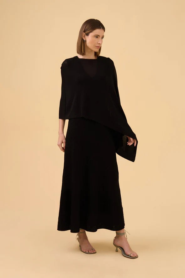 SAIA MIDI RENDA TRICOT PRETA