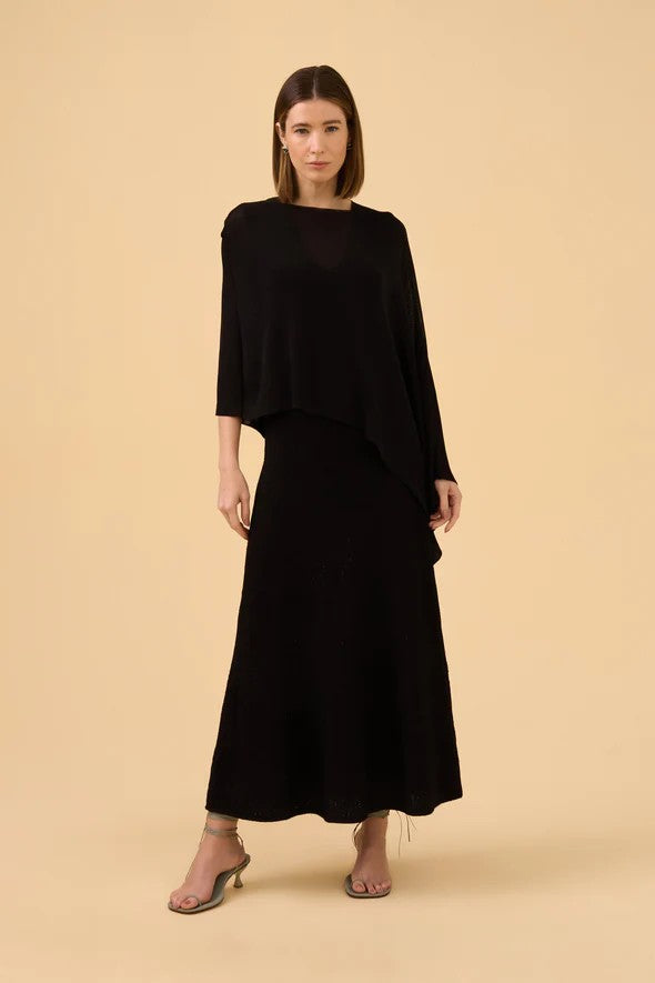 SAIA MIDI RENDA TRICOT PRETA